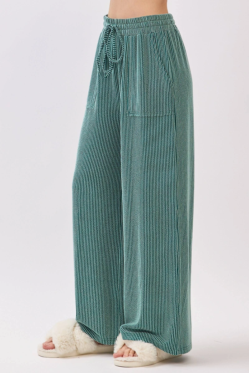 Teal Ribbed Knit Top and Wide Leg Pants Set