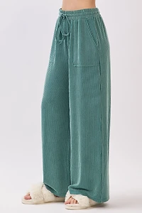 Teal Ribbed Knit Top and Wide Leg Pants Set