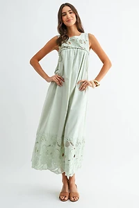 Green Boho Lace Maxi Dress