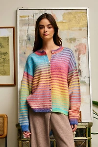 Rainbow Striped Button Down Cardigan
