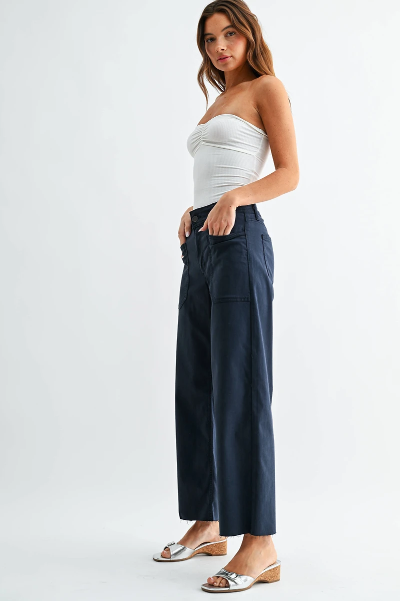 Navy Stretch Twill Utility Wide Leg