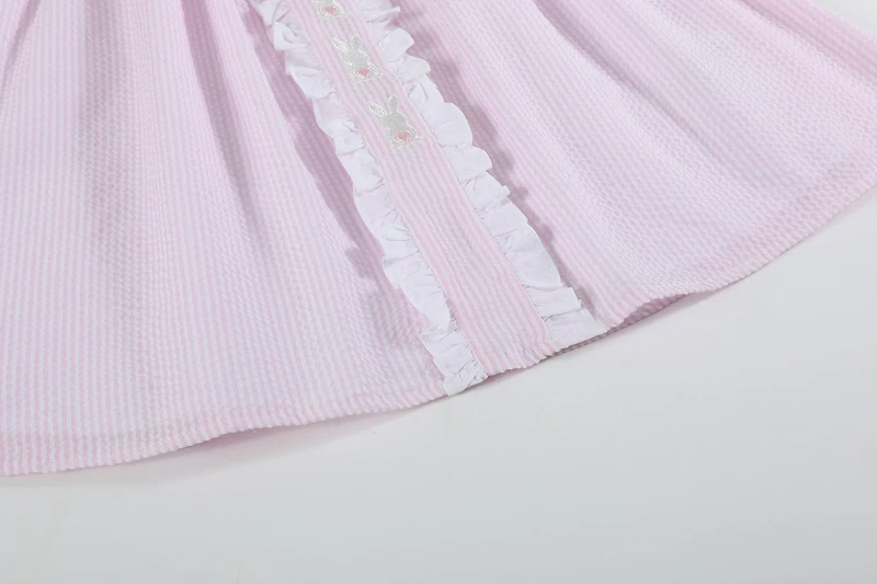 Pink Seersucker Easter Bunny Ruffle Dress