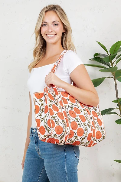 Orange Marigolds Quilted Tote Bag