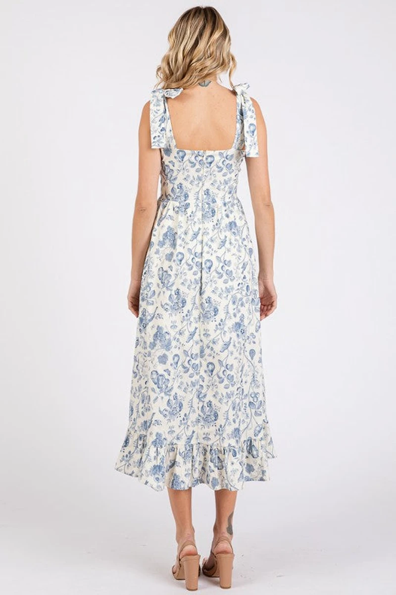 Blue Vintage Tie Midi Dress