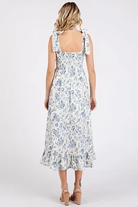 Blue Vintage Tie Midi Dress