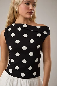 Black Polka Dot Asymmetrical Top