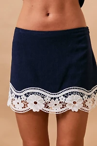 Navy Lace Detail Mini Skirt