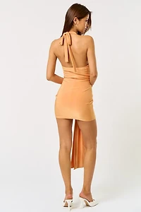 Orange Halter Tie Mini Dress