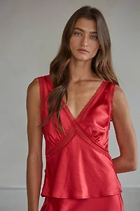 Red Sleeveless V-Neck Top
