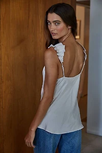 Silver Satin Lace Trim Detail V-Neck Cami