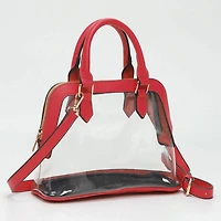 Faux Leather Trim Transparent Structured Top Handle Handbag / Crossbody Bag: Clear, Black