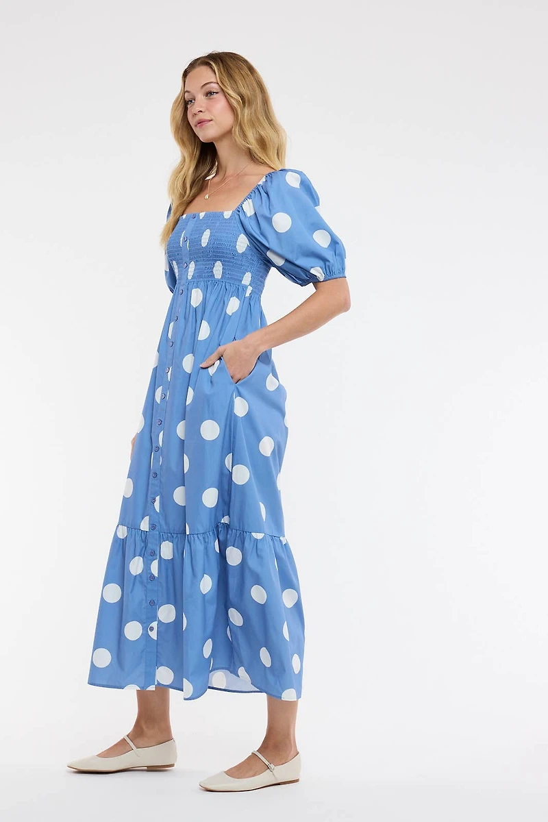Polka Dot Puff Sleeve Dress