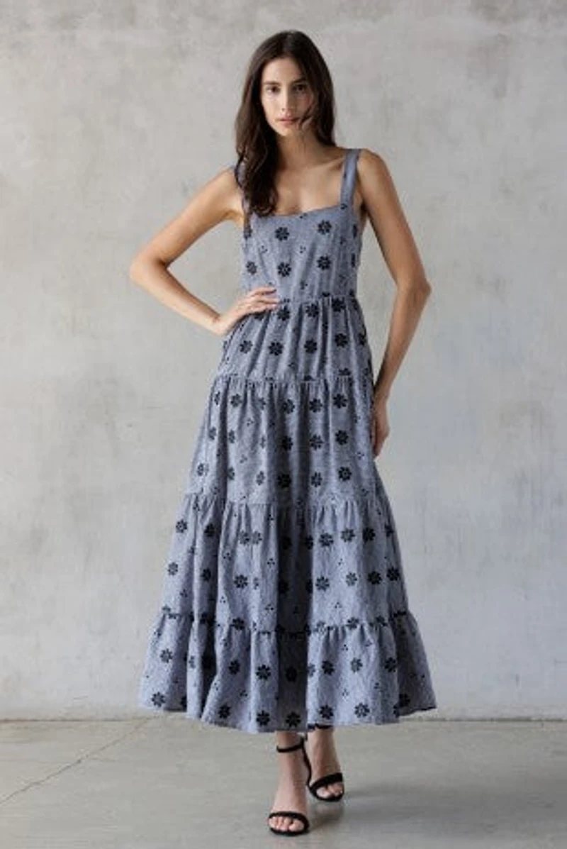 Floral Embroidered Gingham Dress