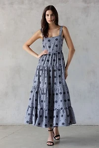 Floral Embroidered Gingham Dress