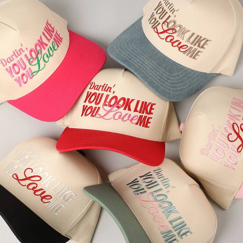 You Look Like You Love Me Embroidery Trucker Hat: Red / ONE SIZE