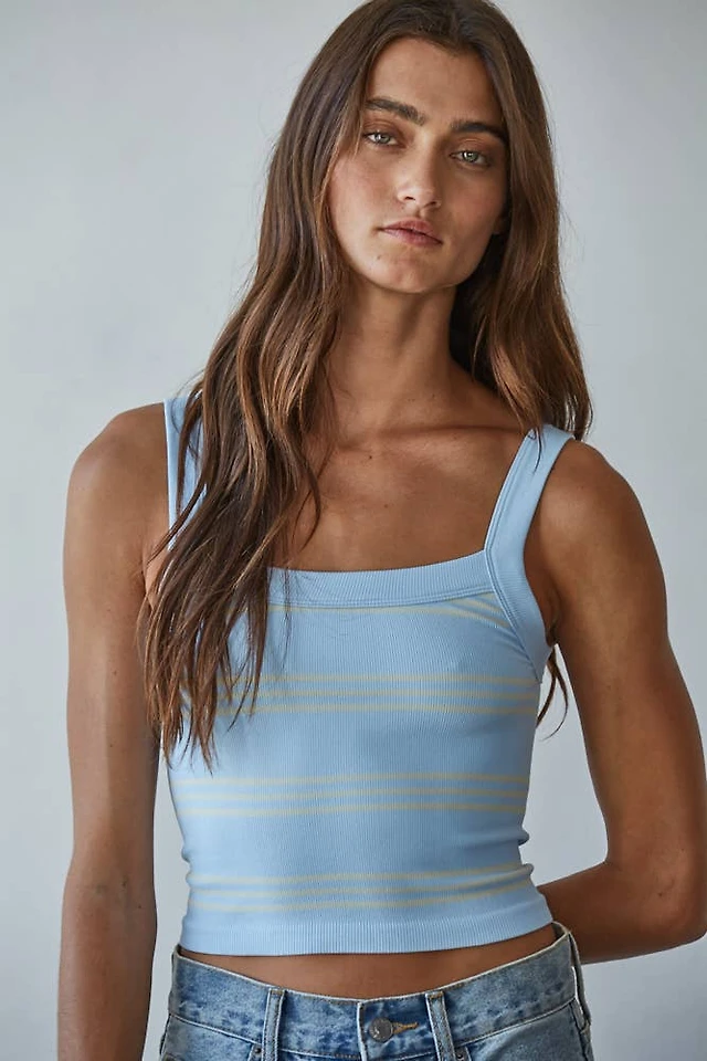 Light Blue Striped Ribbed Tank
