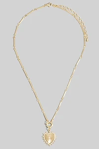 Halo Set Heart Pendant Bar Chain Necklace