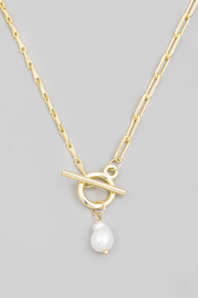 Toggle Chain Pearl Charm Necklace