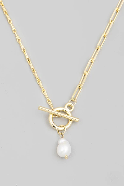 Toggle Chain Pearl Charm Necklace