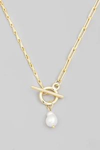 Toggle Chain Pearl Charm Necklace