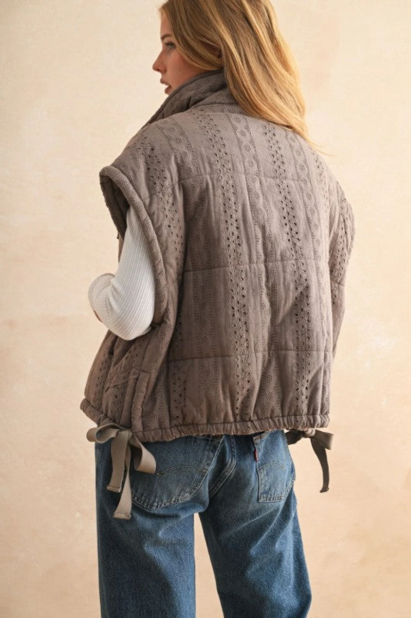 Mocha Lace Trim Puff Vest