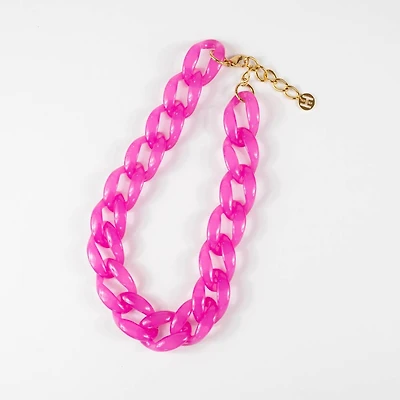 Fuschia Acrylic Chain Link Necklace