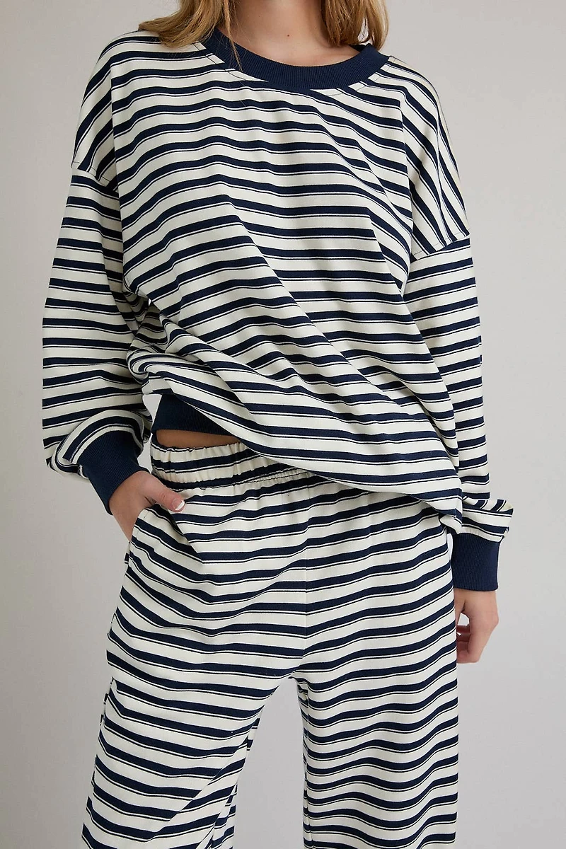 Ivory & Navy Crewneck Pants Set