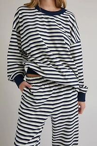 Ivory & Navy Crewneck Pants Set