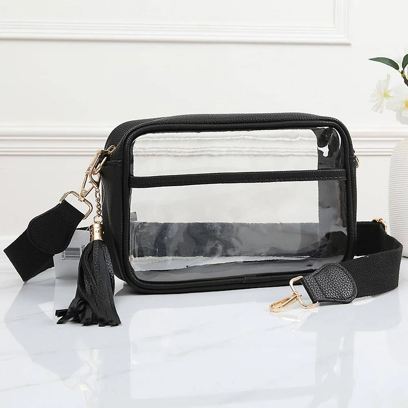 Faux Leather Transparent Rectangular Crossbody Bag: Clear,Silver