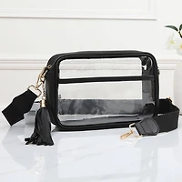 Faux Leather Transparent Rectangular Crossbody Bag: Clear,Silver