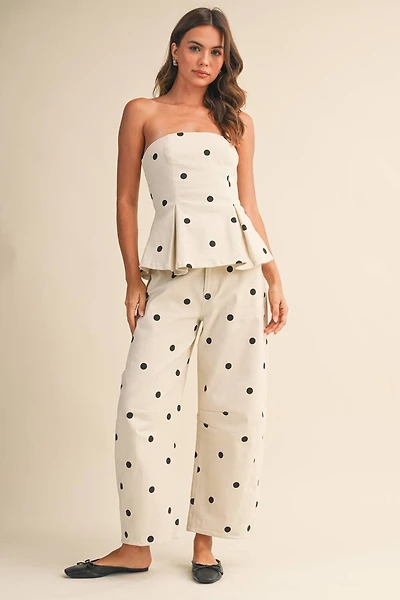 White Polka Dot Strapless Set