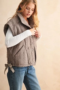 Mocha Lace Trim Puff Vest