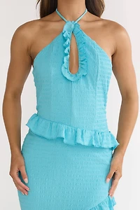 Blue Crinkle Maxi Dress