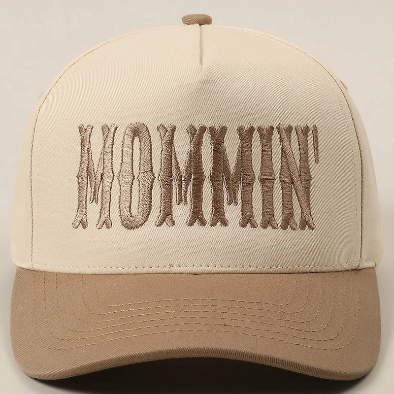 Beige MOMMIN' Letter Embroidery Two-Tone Trucker Hat