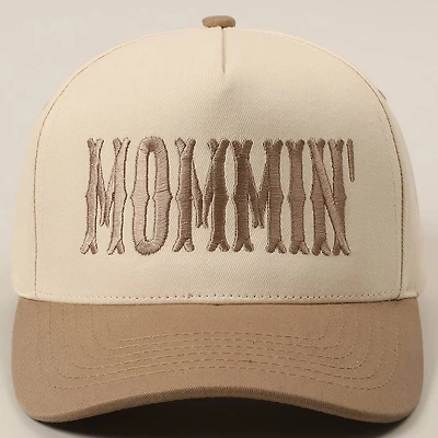 Beige MOMMIN' Letter Embroidery Two-Tone Trucker Hat