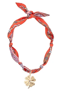 Briar Pave Clover Scarf Necklace in Coral/Light Pink/White
