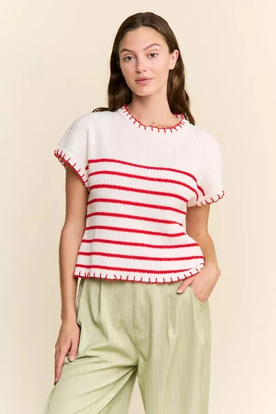 Red Striped Hem Line Top