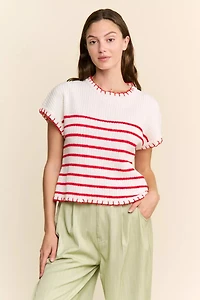 Red Striped Hem Line Top