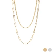 18K Gold Stainless Steel and Paperclip Layered Chain Necklace