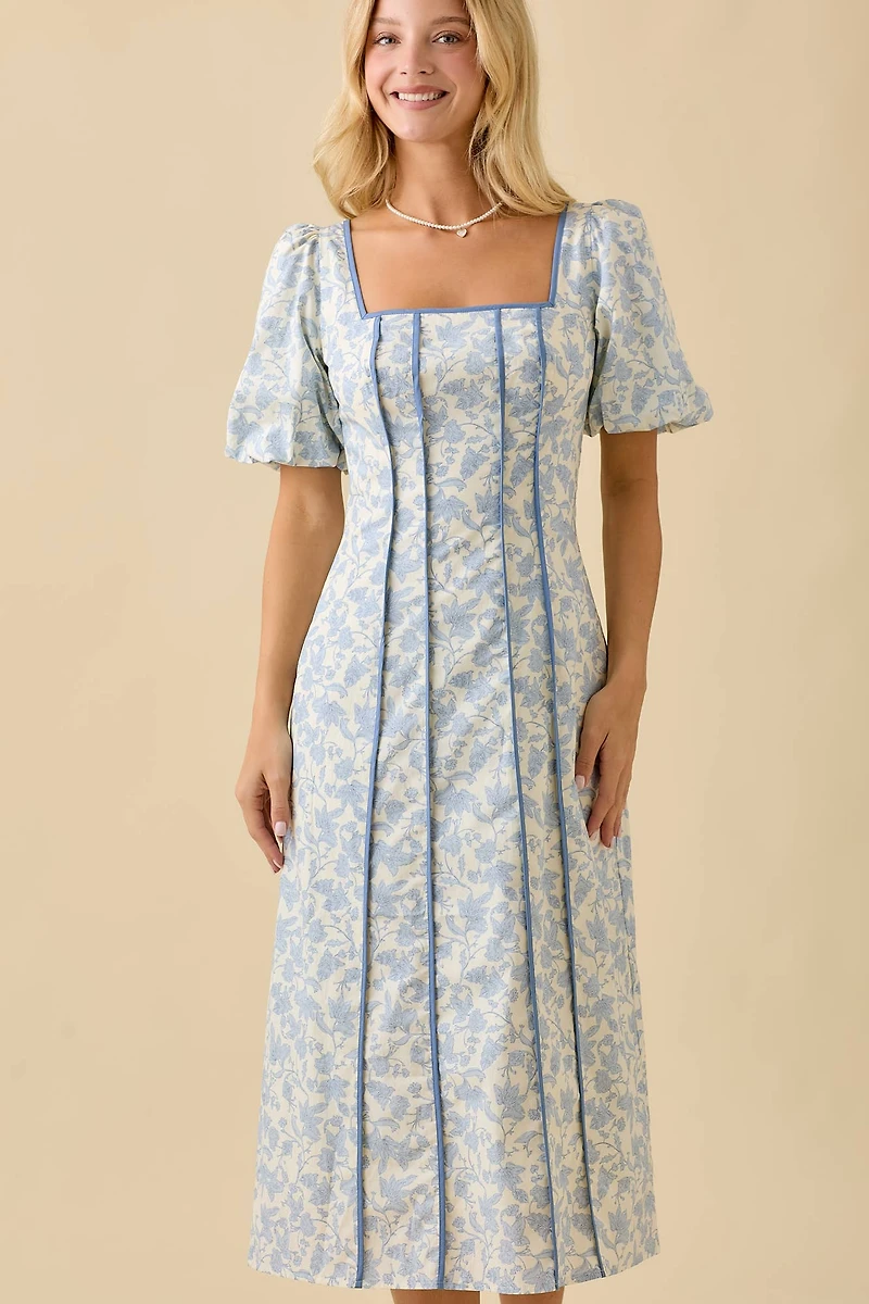 Square Neck Bubble Sleeve Dress