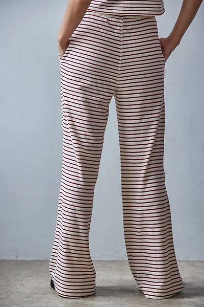 Cream & Burgendy Striped Flare Pants