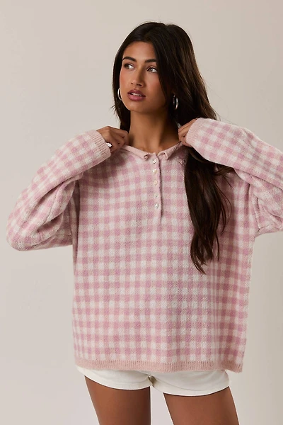 Pink Gingham Sweater