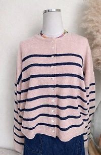 Light Pink & Navy Striped Oversized Cardigan
