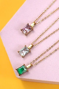 Emerald Glass 18K Stainless Steel Necklace