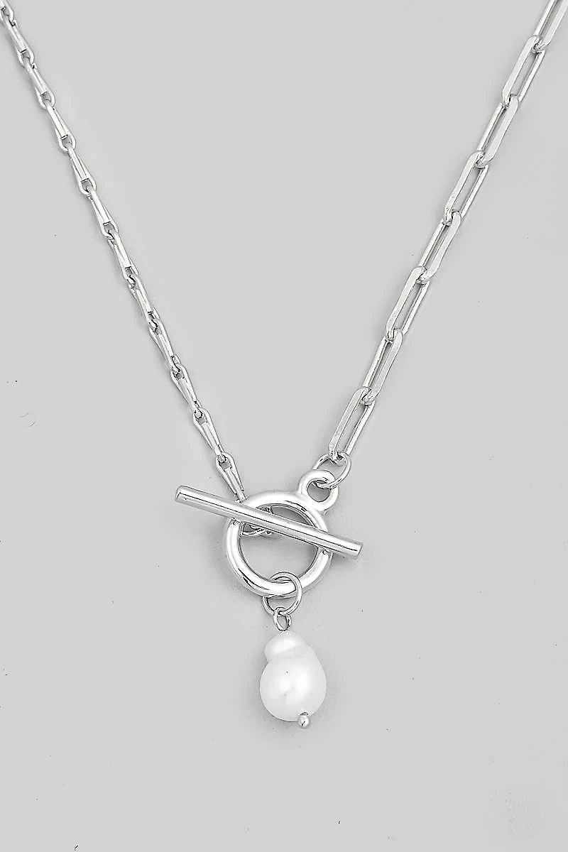 Toggle Chain Pearl Charm Necklace