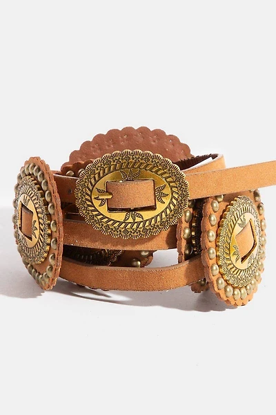 Intricate Western Concho Leather Belt