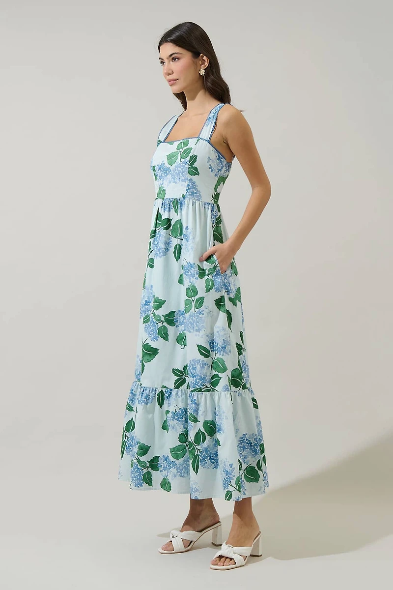 Blue Floral Sleeveless Maxi Dress
