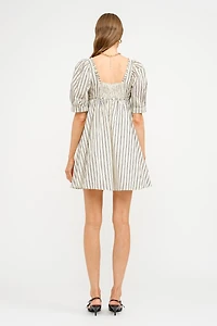 Black & Cream Striped Mini Dress