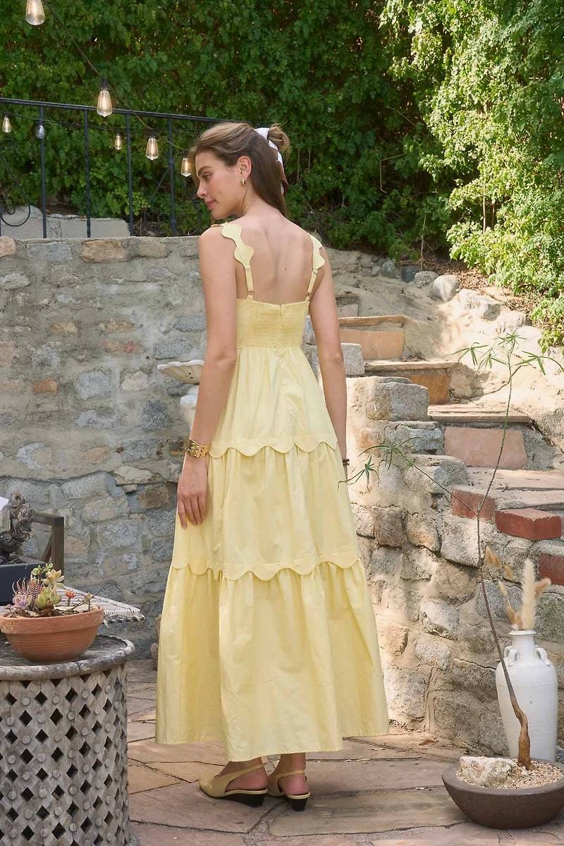 Yellow Scallop Midi Dress