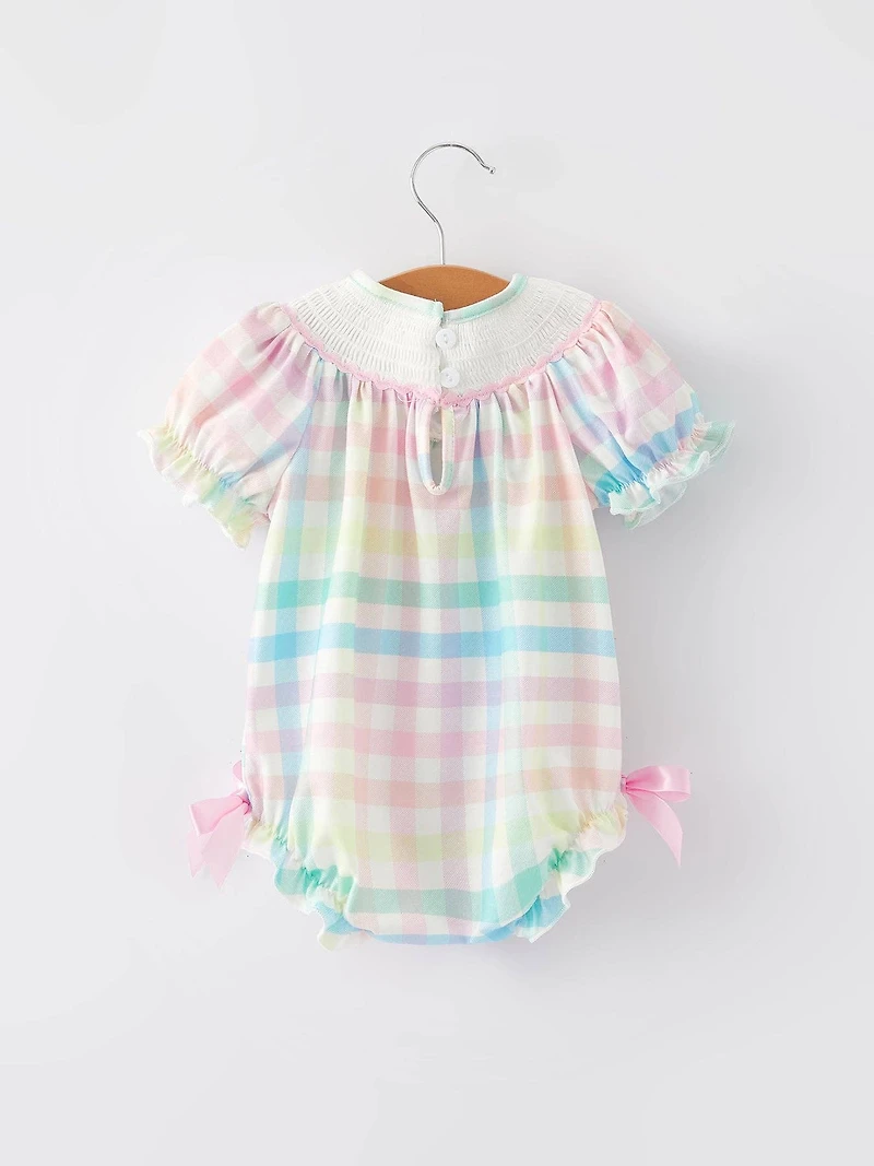 Easter Bunny Girls Multi Plaid Bow Romper